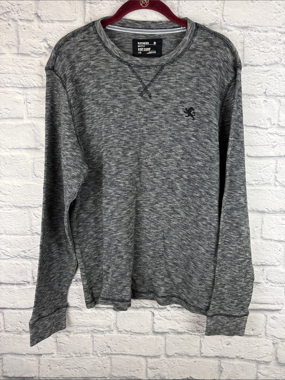 Express Men’s Heather Gray Waffle Crewneck Sweater Size Large